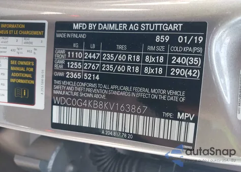 2019 Mercedes-Benz Glc 300 4Matic из США, поврежденный, VIN WDC0G4KB8KV163867